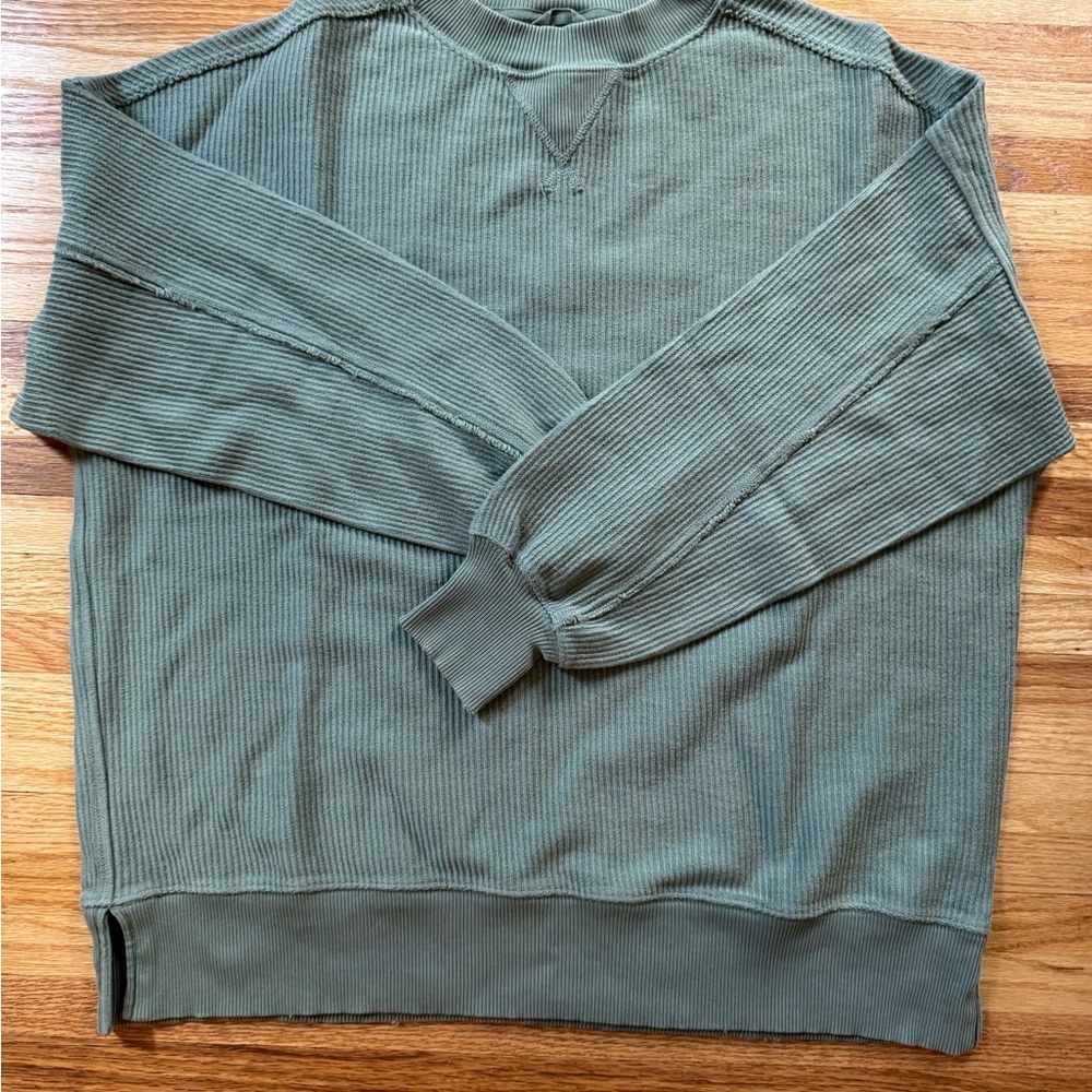 Aerie Ribbed Pullover Sweatshirt Olive Green Size XS